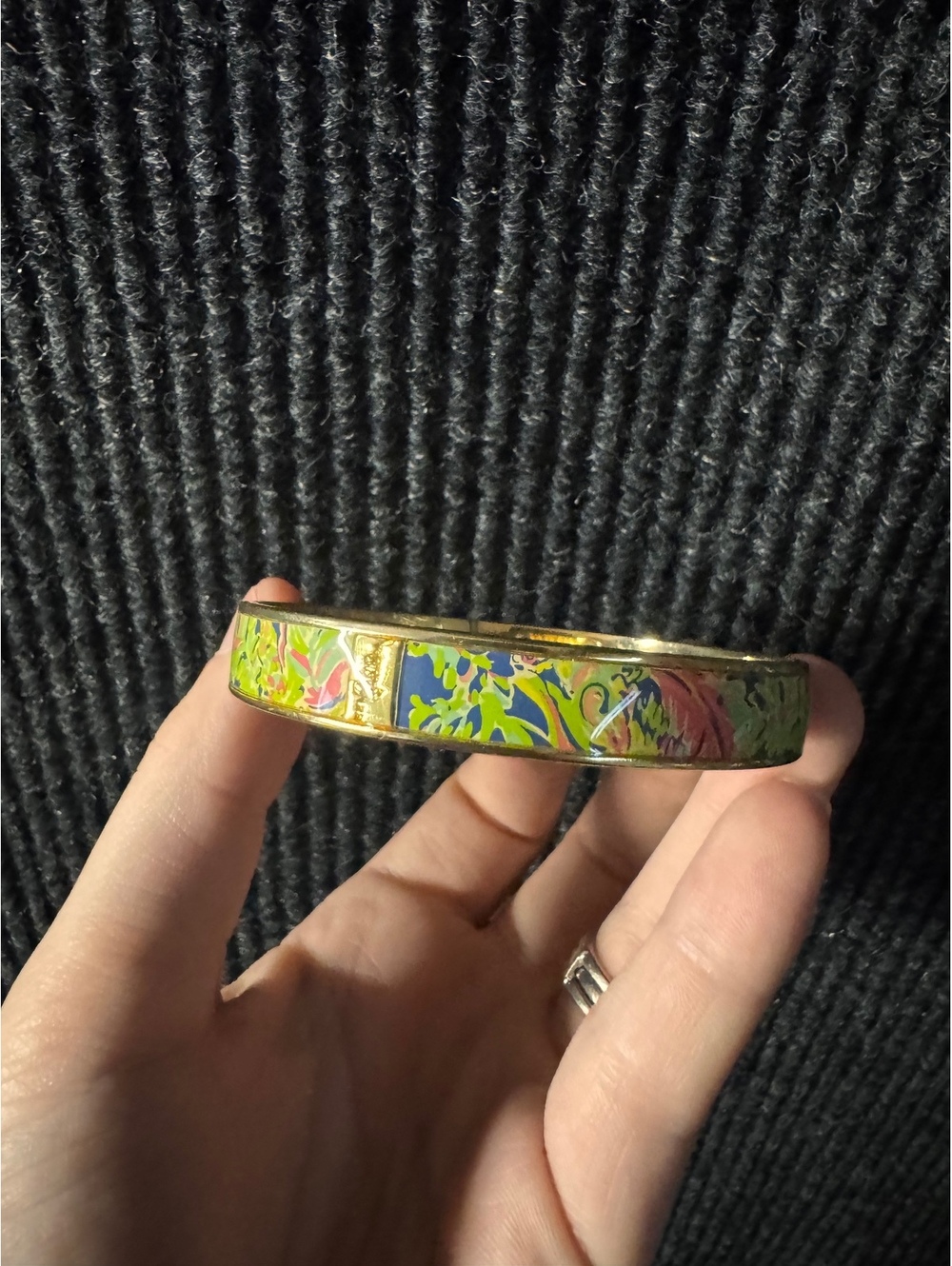 Lilly Pulitzer Gold Tone Enamel Bangle Bracelet Floral Design